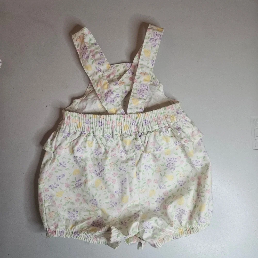 Vintage OshKosh B'gosh Baby Girls 12M Floral Fruit Romper Set Made in USA Pink